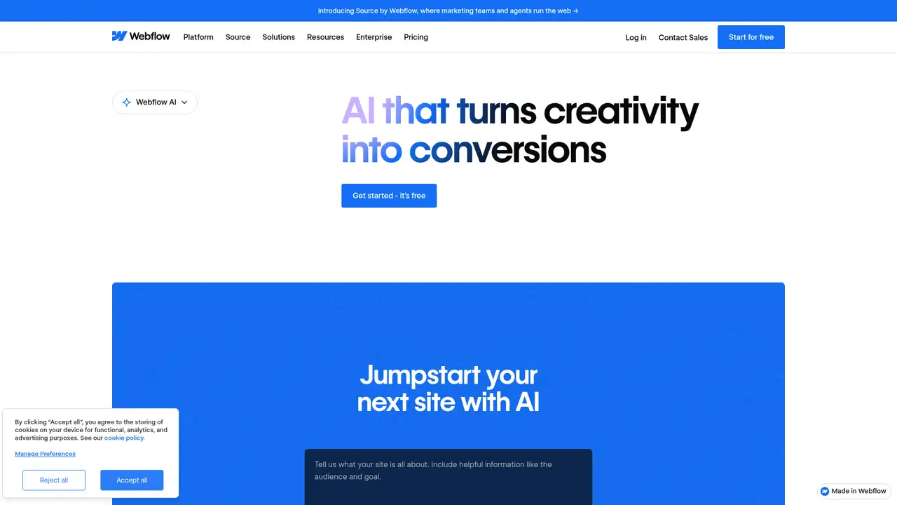 Webflow AI website screenshot