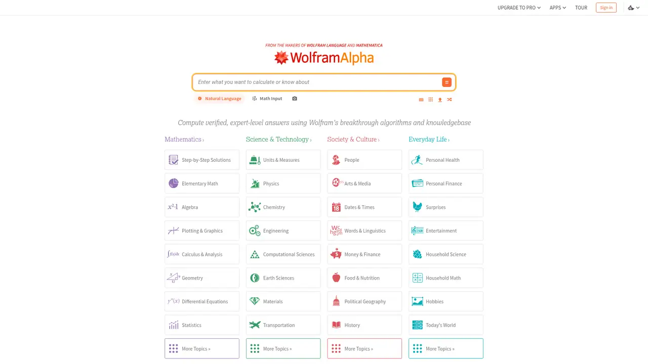 Wolfram Alpha website screenshot