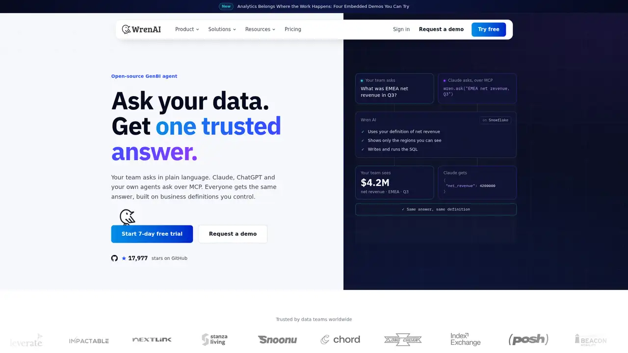 Wren AI website screenshot