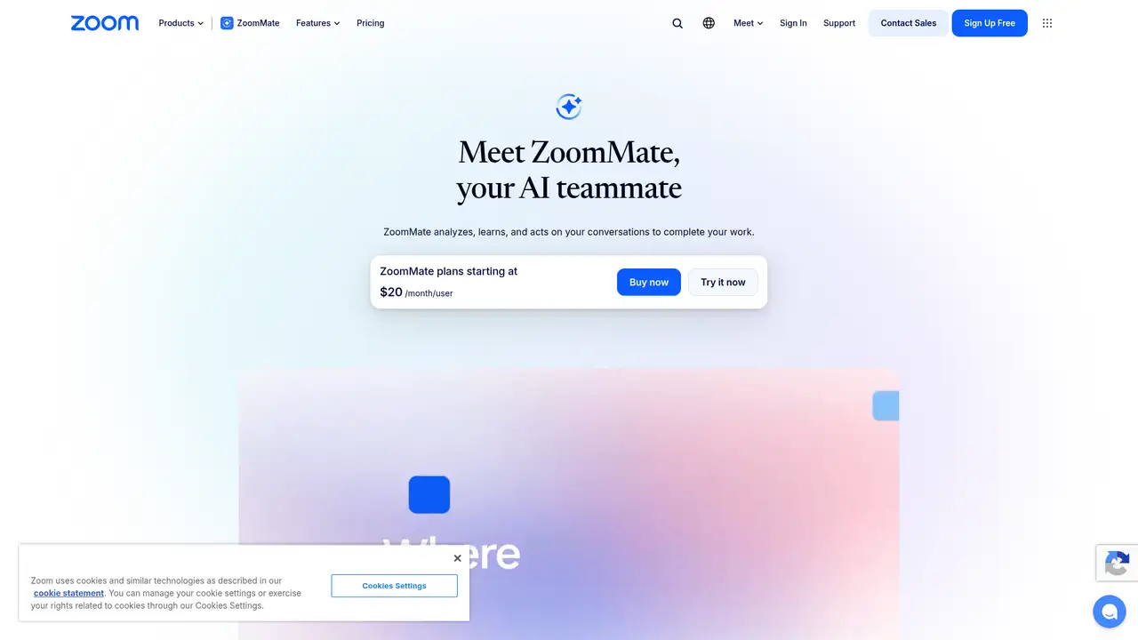 Zoom AI Companion website screenshot
